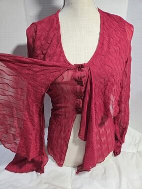 Y2K Romantic Red Blouse Cardigan Sz S Lace See Through Babydoll Bobo
